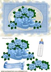 Blue Bootees with Roses in Lace Frame