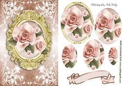 Pretty Peach Roses in Gold Frame Oval Pyramids