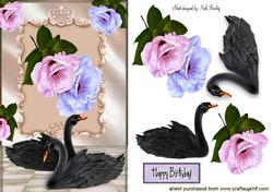 Beautiful Black Swans with Fantasy Flowers
