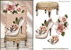 Pretty Shoe with Peach Roses on a Stool