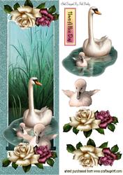 White Swan with Baby Cygnets with Roses Tall Dl