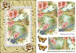 Pretty Country Cottage with Flowers Pyramids