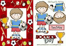 Soccer Boy Wins the Cup in Red Sports Frame