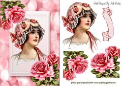 Beautiful Vintage Lady with Pink Roses