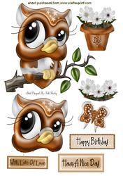 Cute Brown Owl on a Branch A4