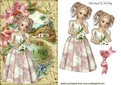 Pretty Flower Girl with Country Cottage
