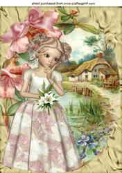 Pretty Flower Girl with Country Cottage A4