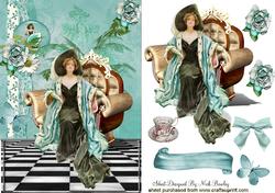Elegant Lady in Hat with Blue Roses
