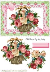 Basket of Roses with Bows in Lace Frame