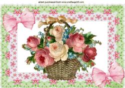 Basket of Roses with Bows in Lace Frame A4