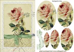 Single Pink French Rose in Cream Lace Oval Pyramids