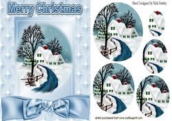 Cottage in the Snow Christmas Time Oval Pyramids