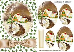 Autumn Shades Snow Covered Cottage Oval Pyramids