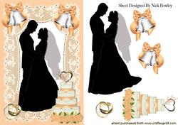 Silhouette of Wedding Couple with Cake