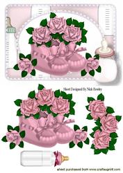 Baby Girl Bootees with Roses & Bottle