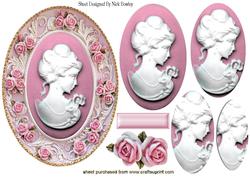 Vintage Cameo Lady in Rose Frame Oval Pyramids
