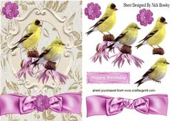 Yellow Birds with Pink Flowers and Bow
