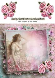 Pretty Lady with Pink Roses 8x8 Insert