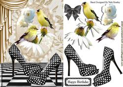 Black/white Polkadot Shoes with Yellow Birds