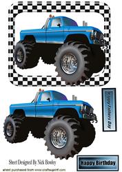 Blue 4x4 Monster Truck in Check Frame