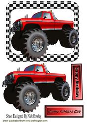Red 4x4 Monster Truck in Check Frame