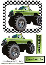 Green 4x4 Monster Truck in Check Frame