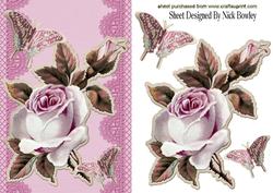 Pretty Pink Embossed Roses & Butterflies on Lace