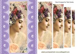 Pretty Vintage Lady on Lilac Lace with Pearls Pyramids