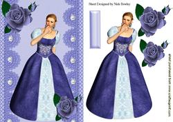 Pretty Girl in Vintage Dress with Blue Roses