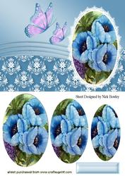 Pretty Blue Flowers with Butterflies Oval Pyramids