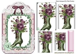 Pretty Vintage Boot with Lilac Flowers Pyramids