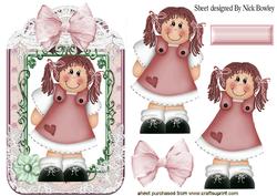 Cute Little Rag Doll in Ornate Frame with Bow