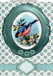 Pretty Bird on a Branch with Flowers A4
