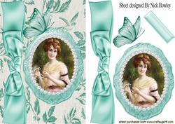 Pretty Vintage Lady in Oval & Pearls Frame, & Big Bow