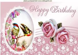 Songbirds on a Branch with Pink Roses A4
