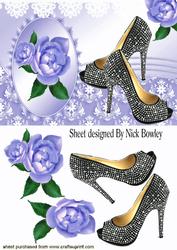 Black Diamante Shoes with Lilac Roses & Lace