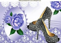 Black Diamante Shoes with Lilac Roses & Lace A4
