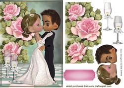 Lovely Pink Roses with Couple & Champagne