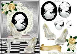 Pretty Cream Sparkle Shoes with Cameo Oval Pyramids