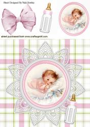 Cute Little Baby Girl with Her Bottle on Lace 8x8