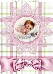 Baby Girl on Lace Flower with Bow A4