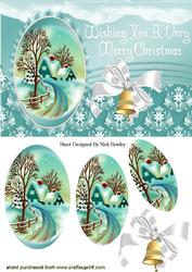 Pretty Snow Scene with Cottage & Bells Oval Pyramids