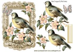 Pretty Song Bird with Peach Flowers in Frill Frame