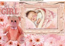 Baby Girl with Cute Teddy & Daisies in Frame A4