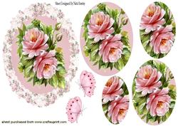 Pink Roses & Butterflies in Oval Pyramids