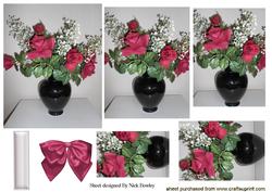 Red Silk Roses & Gypsophila in Black Vase Pyramids