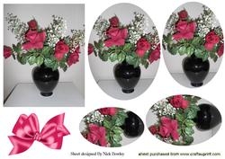 Silk Roses & Gypsophila in Vase Oval Pyramids