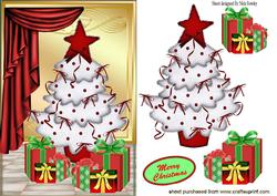 Christmas Tree with Red Drapes and Presents