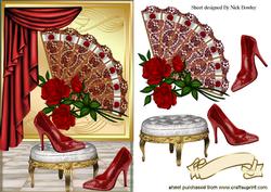 Red Sparkle Shoes, Red Rose Lace Fan with Drapes