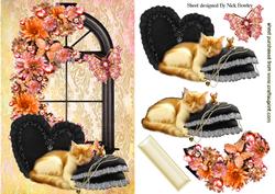 Pampered Ginger Kitten on Heart Cushion
